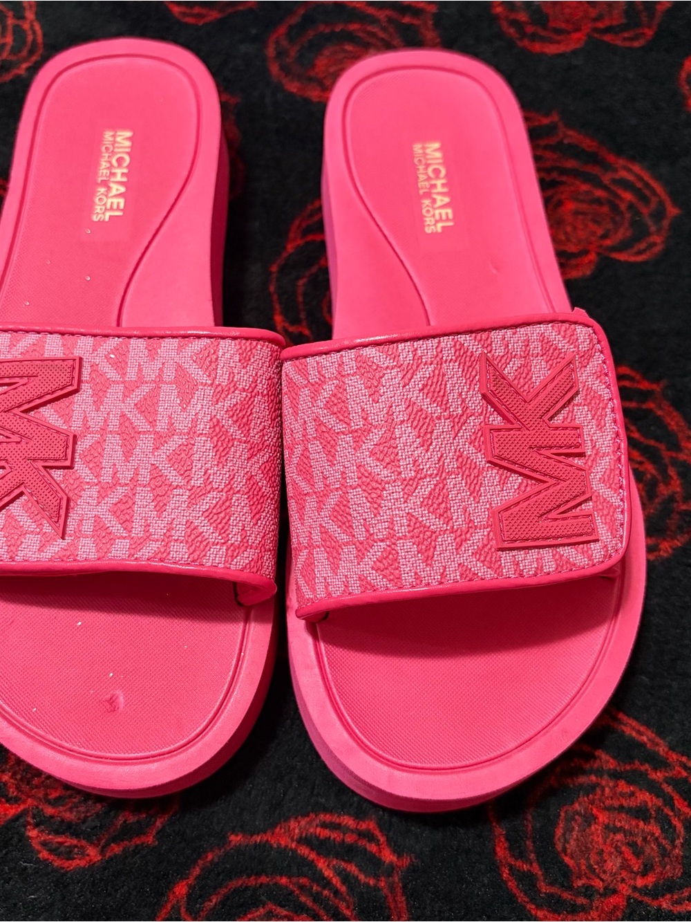 Michael Kors Vibrant Pink MK Logo Slide Sandals
